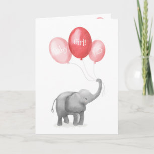 Cute baby elephant new baby girl card (pink)