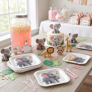 Cute Baby Elephant Nursery Cartoon Paper Plate