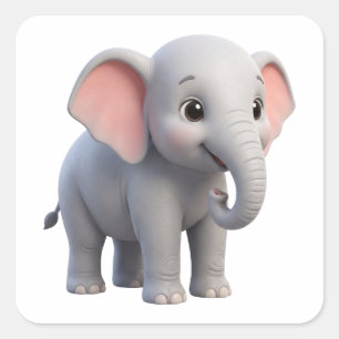 Cute Baby Elephant Nursery Cartoon Square Sticker