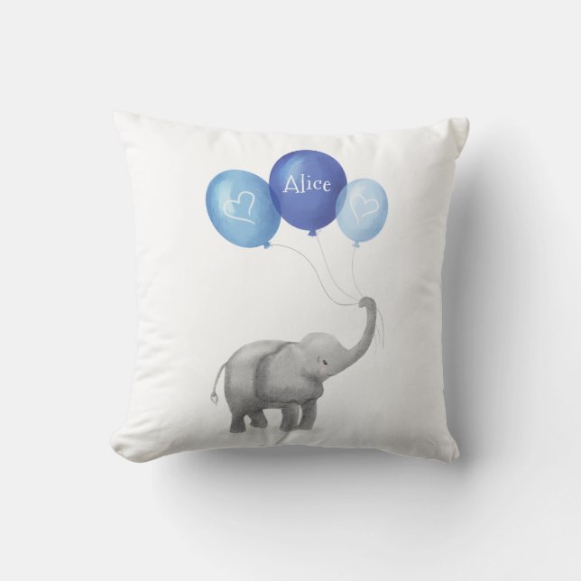 Cute baby elephant nursery cushion (blue) (Front)