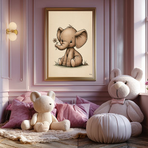 Cute Baby Elephant Nursery Scandinavian Minimal Poster