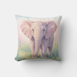 Cute Baby Elephant Pastel Meadow Cushion