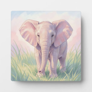Cute Baby Elephant Pastel Meadow Plaque