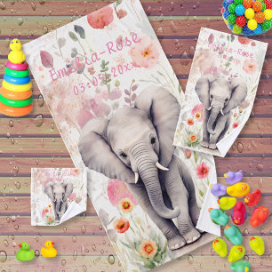 Cute Baby Elephant Pastel Watercolor Spring Flower Bath Towel Set