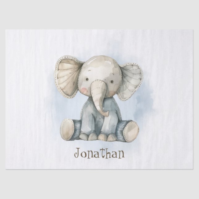 Cute Baby Elephant Personalise Your Childs Name Tissue Paper (Front)