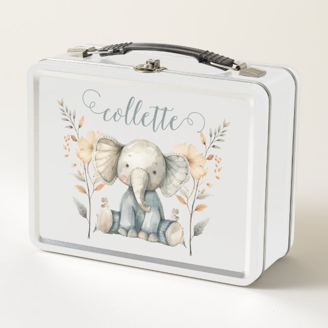 Cute Baby Elephant Personalised Metal Lunch Box (Front)