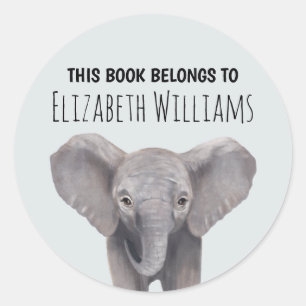Cute Baby Elephant Personalised Name School  Classic Round Sticker