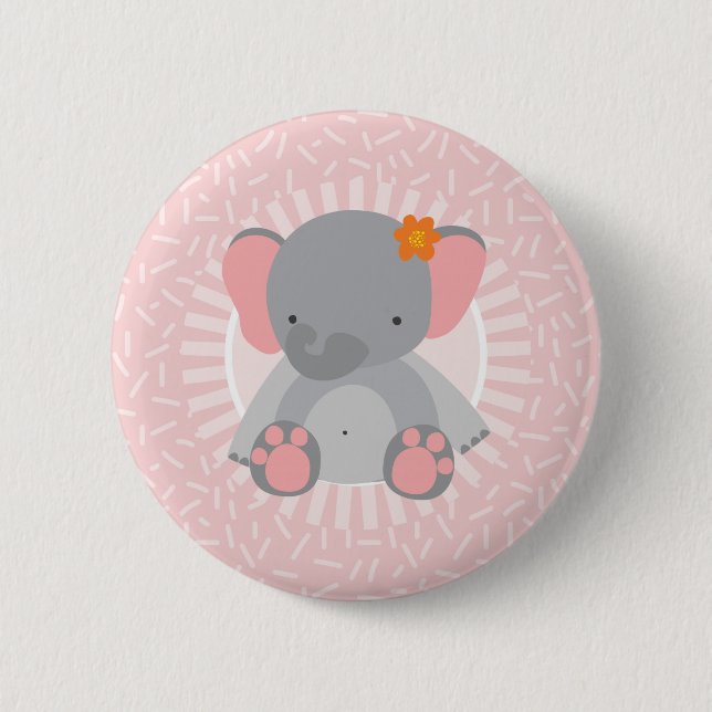Cute Baby Elephant Pink Grey 6 Cm Round Badge (Front)