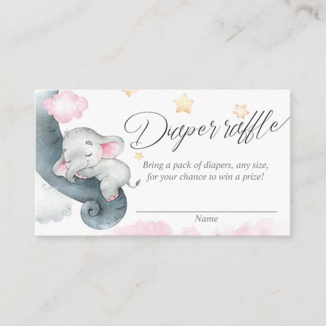Cute baby elephant pink yellow diaper raffle cards (Front)