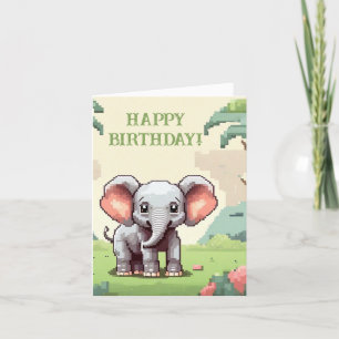Cute Baby Elephant Pixel Art Holiday Card