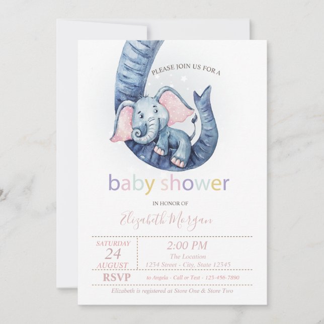 Cute Baby Elephant Polka Dots Baby Shower Invitation (Front)