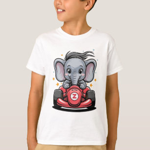 Cute Baby Elephant Race Car Driver T-Shirt