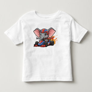 Cute Baby Elephant Race Car Driver Toddler T-Shirt