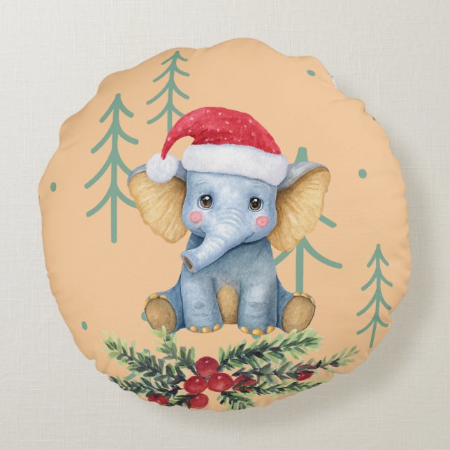 Cute Baby Elephant Safari Theme Round Cushion (Back)