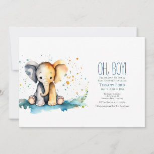 Cute Baby Elephant Safari-Themed Boy Baby Shower Invitation