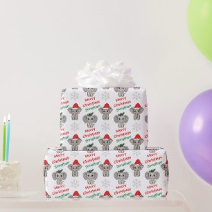 Cute Baby Elephant Santa Hat Christmas Wrapping Paper
