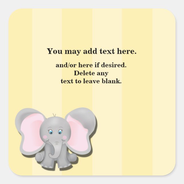 Cute Baby Elephant Shower Birthday Party Sticker (Front)