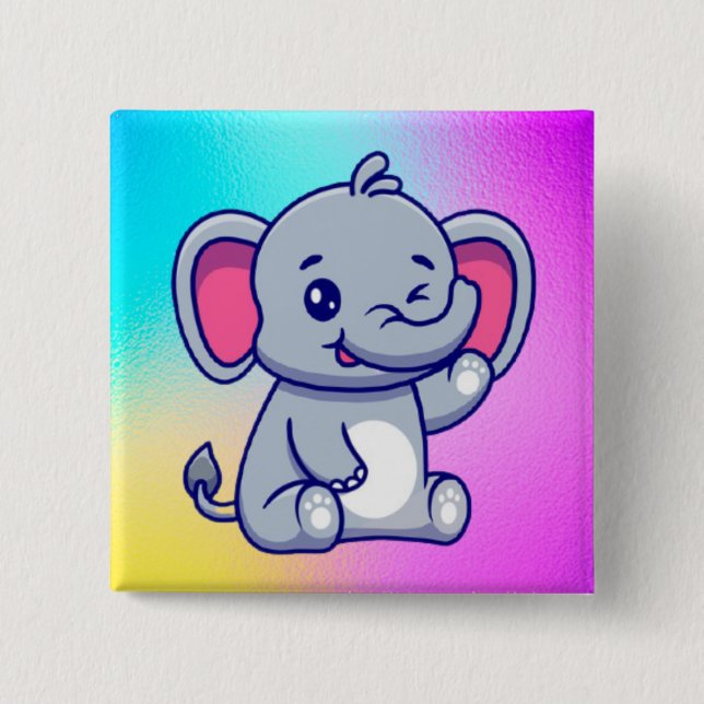 Cute Baby Elephant Sitting Cartoon-23800 15 Cm Square Badge (Front)