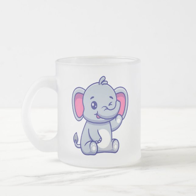 Cute Baby Elephant Sitting Cartoon-23800 Frosted Glass Coffee Mug (Left)