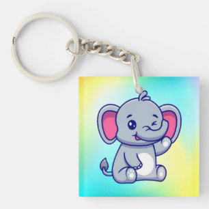 Cute Baby Elephant Sitting Cartoon-23800 Key Ring