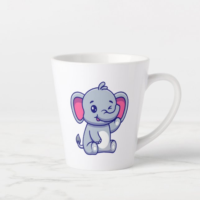 Cute Baby Elephant Sitting Cartoon-23800 Latte Mug (Right)