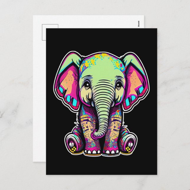 Cute Baby Elephant sitting digital illustration Holiday Postcard (Front/Back)