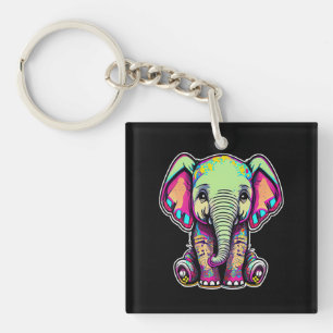 Cute Baby Elephant sitting digital illustration Key Ring