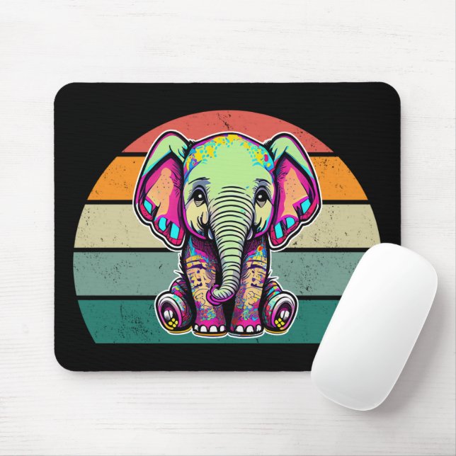 Cute Baby Elephant sitting digital illustration Mouse Mat (With Mouse)