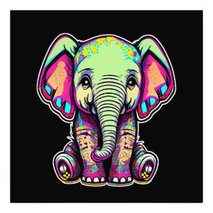 Cute Baby Elephant sitting digital illustration Photo Print