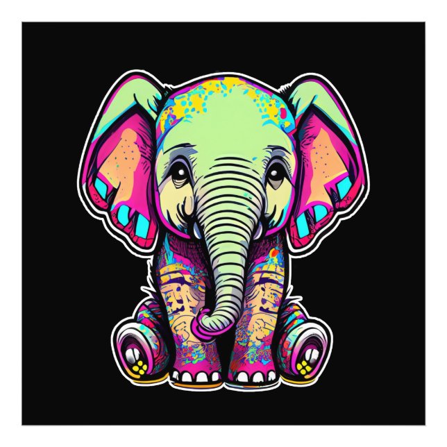 Cute Baby Elephant sitting digital illustration Photo Print (Front)