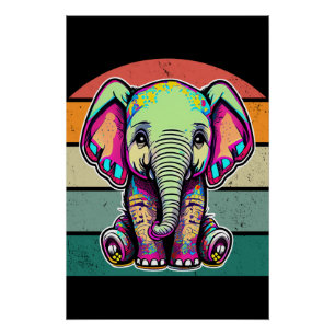 Cute Baby Elephant sitting digital illustration Poster