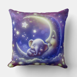 Cute Baby Elephant Sleeping on a Moon Cushion