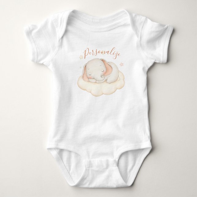 Cute Baby Elephant Sleeping on Cloud Personalised Bodysuit (Front)