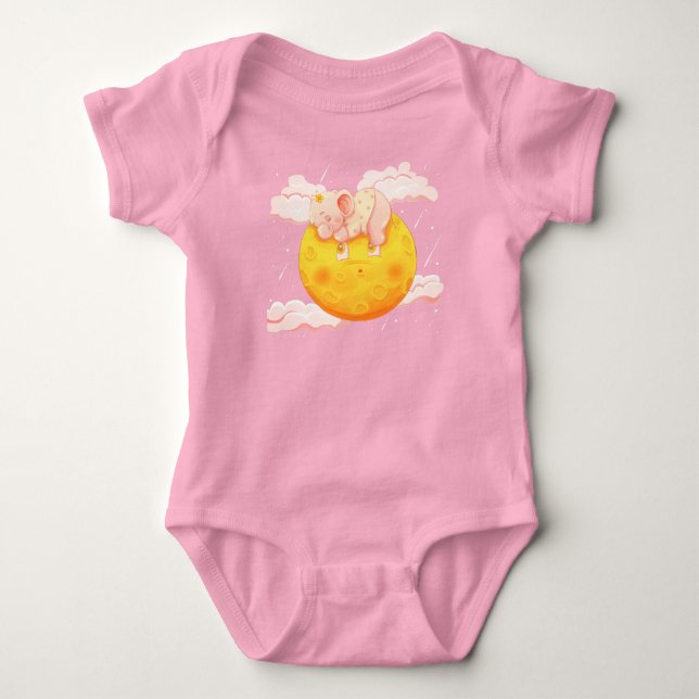 Cute Baby Elephant Sleeping On the Moon  Bodysuit (Front)