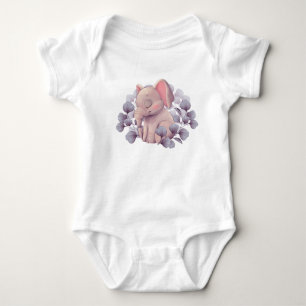 Cute Baby Elephant Sleeping with Leaves Illustrati Bodysuit