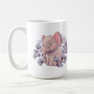 Cute Baby Elephant Sleeping with Leaves Illustrati Coffee Mug