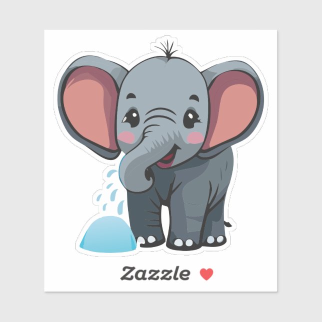 Cute Baby Elephant Spraying Water From Trunk (Sheet)