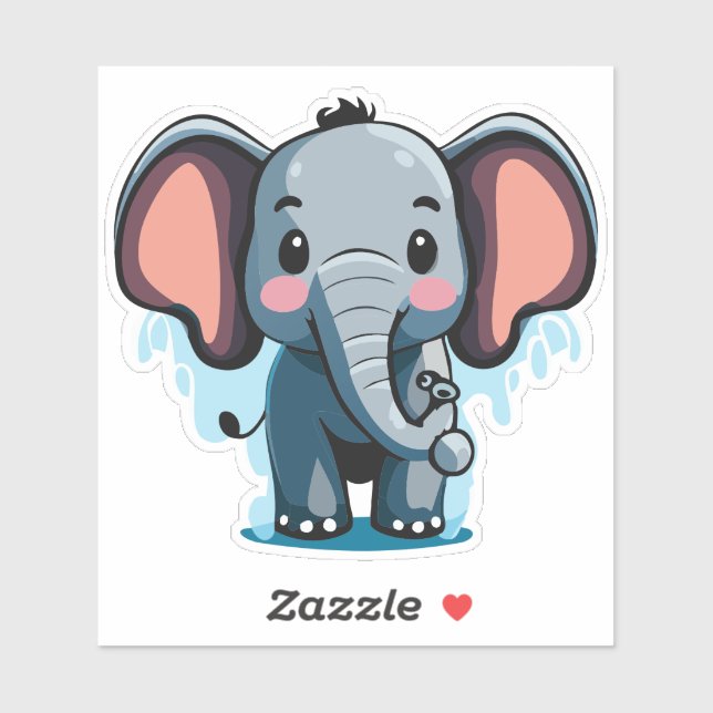 Cute Baby Elephant Spraying Water From Trunk (Sheet)