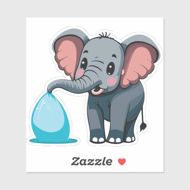 Cute Baby Elephant Spraying Water From Trunk (Sheet)