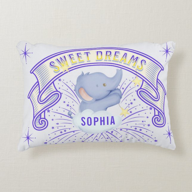 Cute Baby Elephant Sweet Dreams Purple Decorative Cushion (Front)
