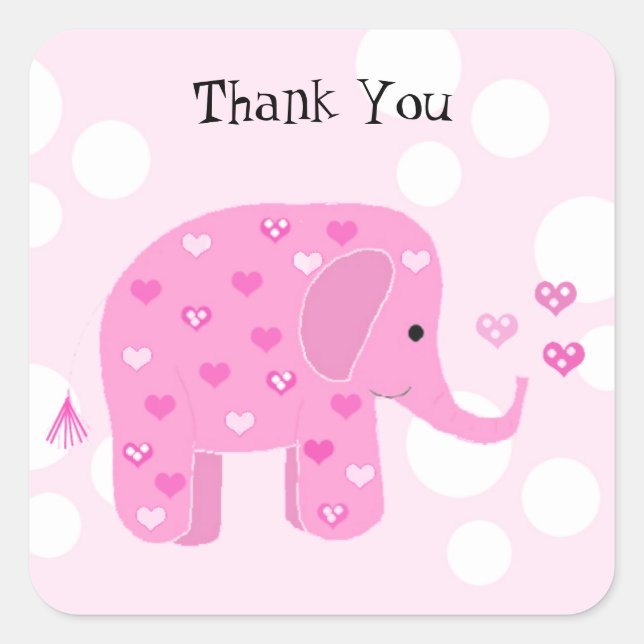 Cute Baby Elephant Thank You Square Sticker (Front)
