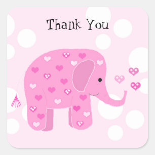 Cute Baby Elephant Thank You Square Sticker