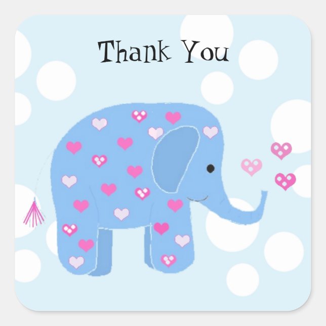 Cute Baby Elephant Thank You Square Sticker (Front)