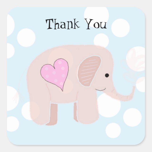 Cute Baby Elephant Thank You Square Sticker (Front)