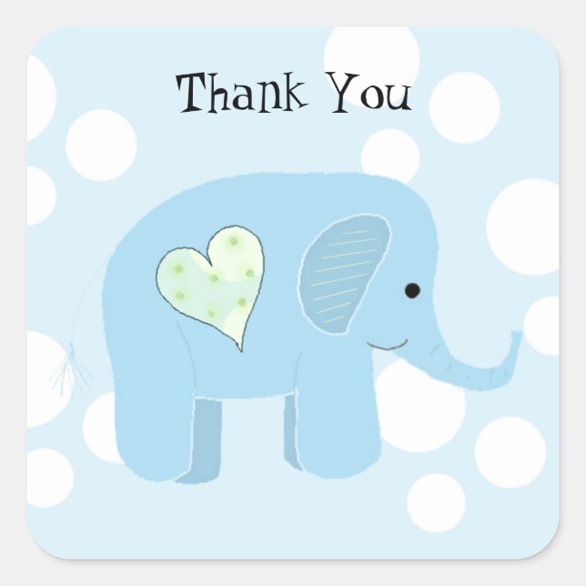 Cute Baby Elephant Thank You Square Sticker (Front)