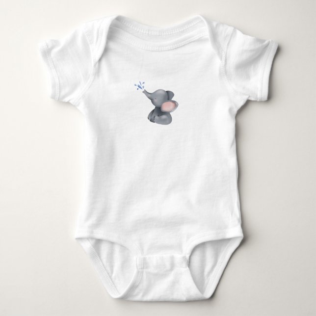 Cute Baby Elephant Throwing Water   Bodysuit (Front)