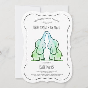 Cute Baby Elephant Twins Baby Shower by Mail Invitation