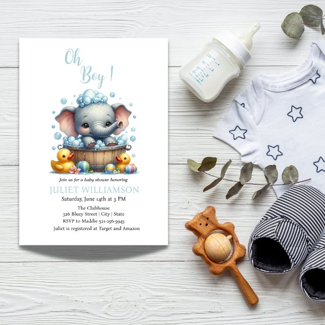 Cute Baby Elephant Watercolor Bubbles  Baby Shower Invitation (Creator Uploaded)