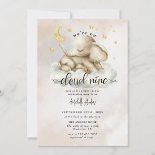 Cute Baby Elephant   Watercolor Clouds Baby Shower Invitation