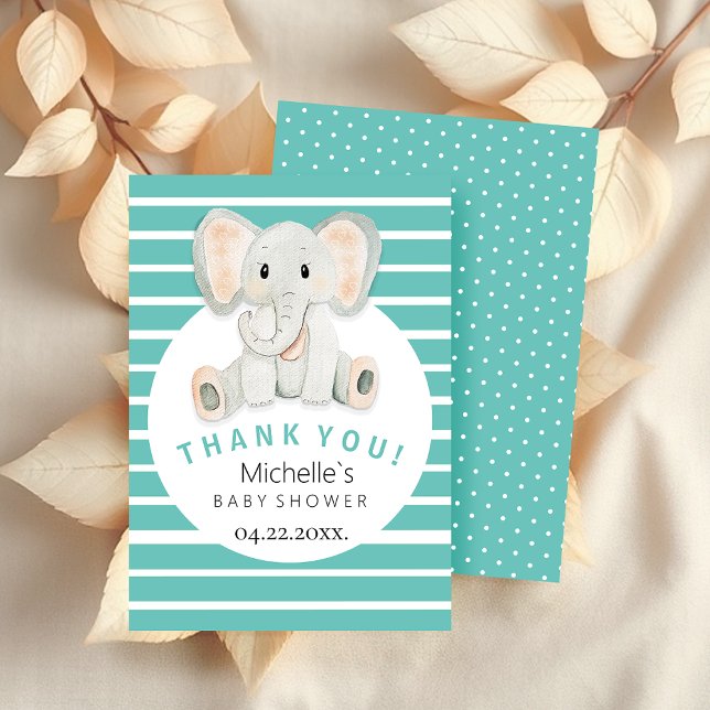 Cute Baby Elephant Watercolor Illustration Thank You Card (Creator Uploaded)